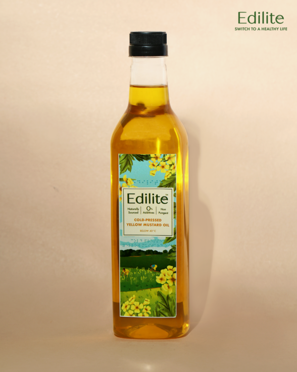 Edilite Cold Pressed Yellow Mustard Oil - 1 Litre | Plastic Bottle